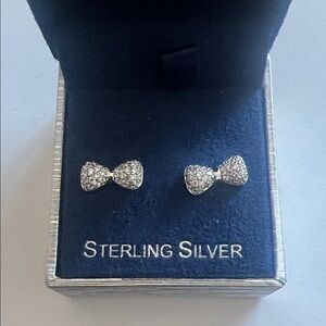 Lulea Sterling Crystal Bow Earrings New in Box